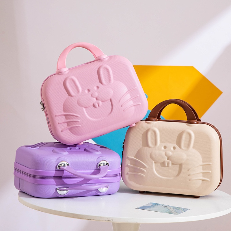 かわいい漫画の機内持ち込み用スーツケース 14 インチ 女性用ミニ旅行ケース 化粧品ケース ポータブル収納バッグ パスワード小箱