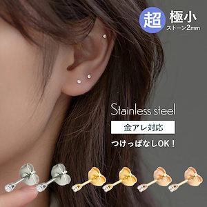 ピアス つけっぱなし サージカルステンレス 金属アレルギー 2mm 極小 キュービックジルコニア ステンレス 小さい シンプル 目立たない 小さめ 316l ミニピアス 小ぶり シルバー ゴールド ピ