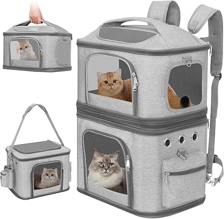 猫 2 匹 キャリー リュック 2段式 分離可 小型 犬 ペット ネコ の リュック ペットバッグ 特大 通気性 旅行/通院/交通機関/災害避難用アウトドア用品