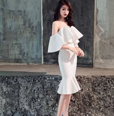 レディース スカート ワンピース ドレス フレア ミモレ ノースリーブ オフショルダー セミフレア 細身 マーメイド ドレープ 背中開き フェミニン フリル ウエストマーク ファスナー ハイウエスト