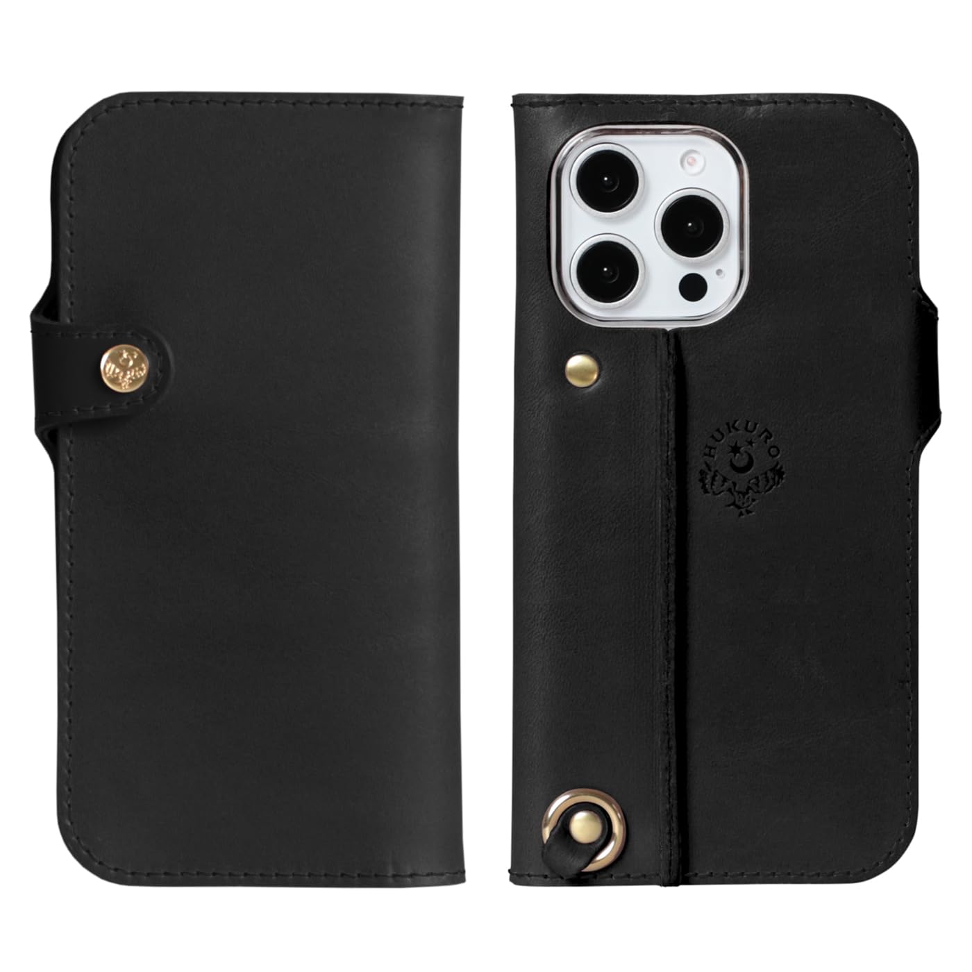[HUKURO] iPhone16 Pro Max 互換用 手帳型 ケース 栃木レザー 本革 スマホケース 落下防止 グリップ カバー ストラップホール 持ちやすい フクロ