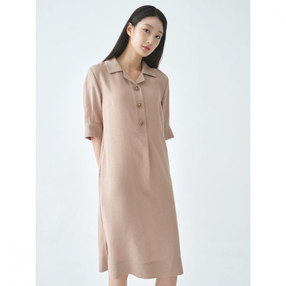 [ジセン] リネン調のシャツ型チュニックワンピース LCOPO524_BE