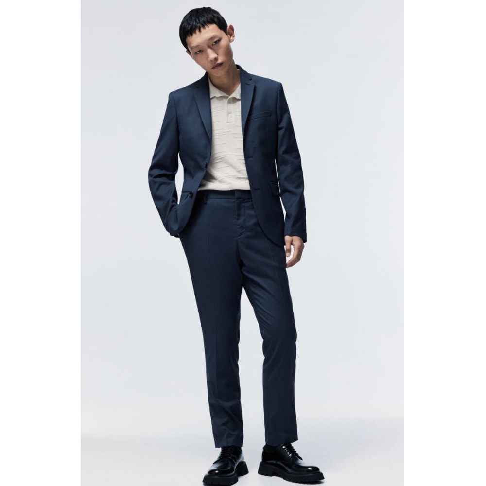 H&M スーツパンツスリムフィットネイビーブルー