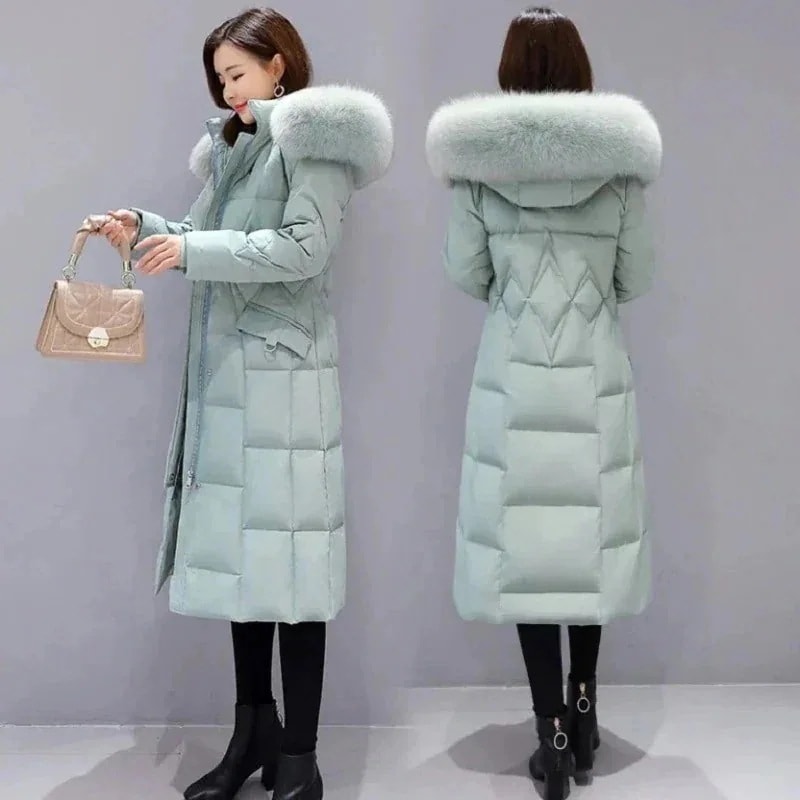 ダウン綿服の長い膝を越えた24の新型ファッション修身大毛襟の中の長さはのコートの女性を厚くしたアウターダウンジャケットコート