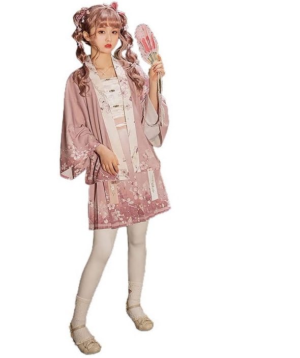 ロリータ 華ロリ セットアップ 和ロリ プリーツスカート ピンク 3点セット