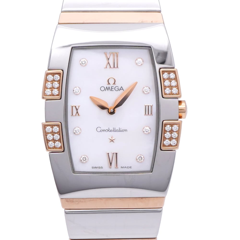 美品 クオーツ コンステレーション クアドレラ 1286.75 腕時計 ステンレススチール/ダイヤモンド/ピンクゴールド ホワイトシェル 0219【中古】 レディース