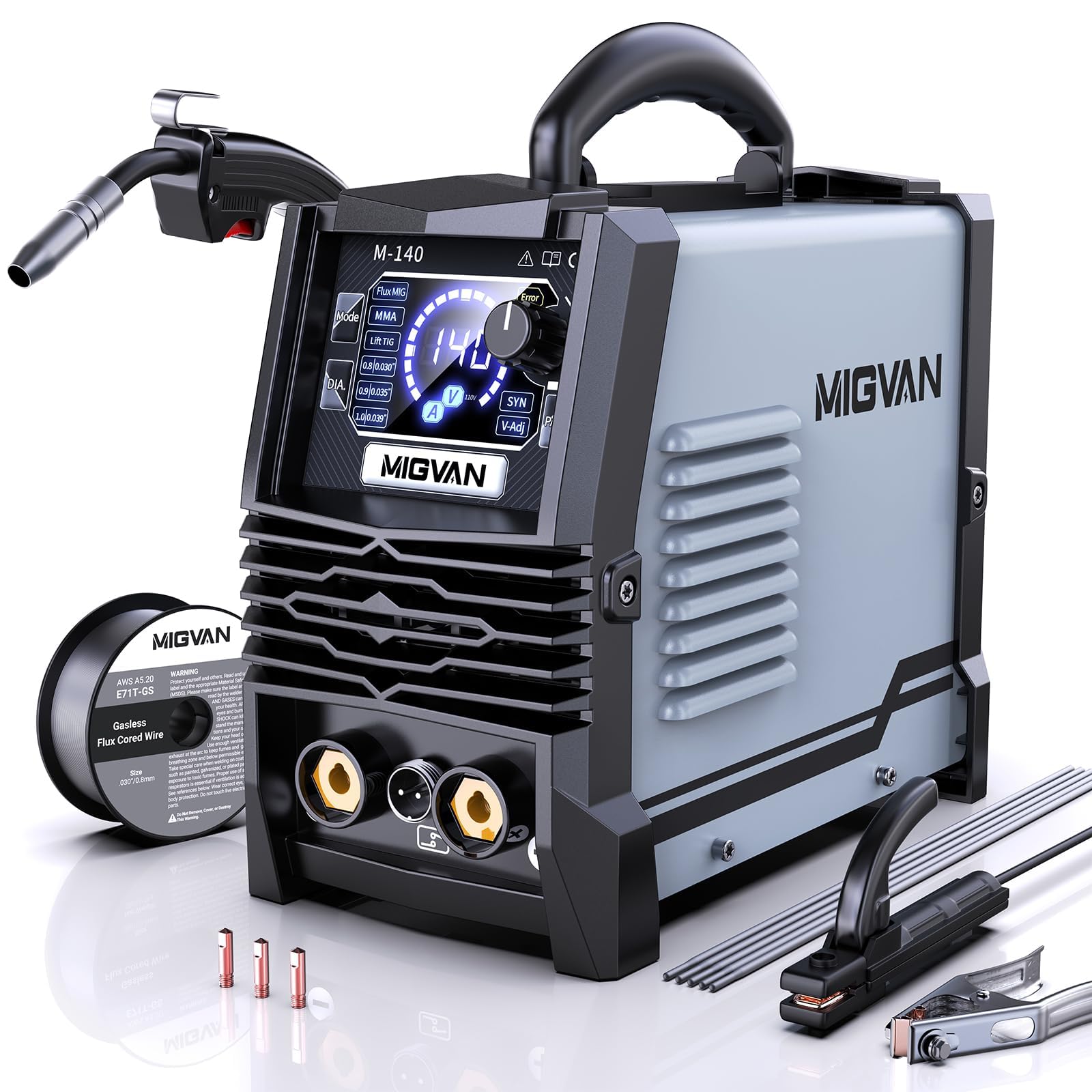 MIGVAN 溶接機 100v ノンガス半自動 140A 使用率60％ 1台3役 家庭用 半自動溶接機 ノンガスMIG アーク Lift TIG 溶接 DIYの溶接初心者向け インバーター搭載 安定ア
