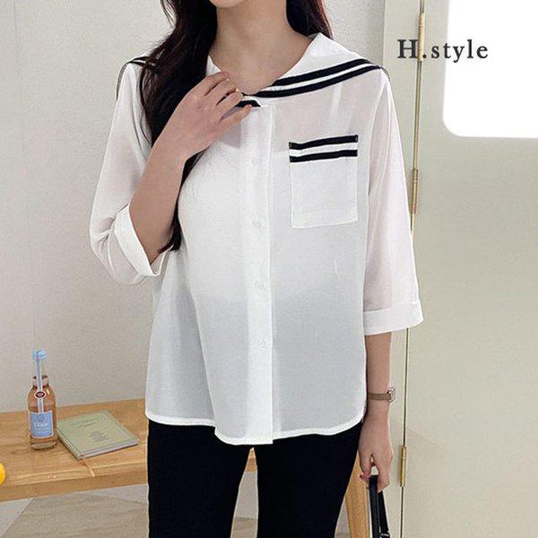 HスタイルDKポケットセーラーBL/春の新商品/長袖/ブラウス/ブラウス/BL/スーツ/シャツ/シャツ/ミシ