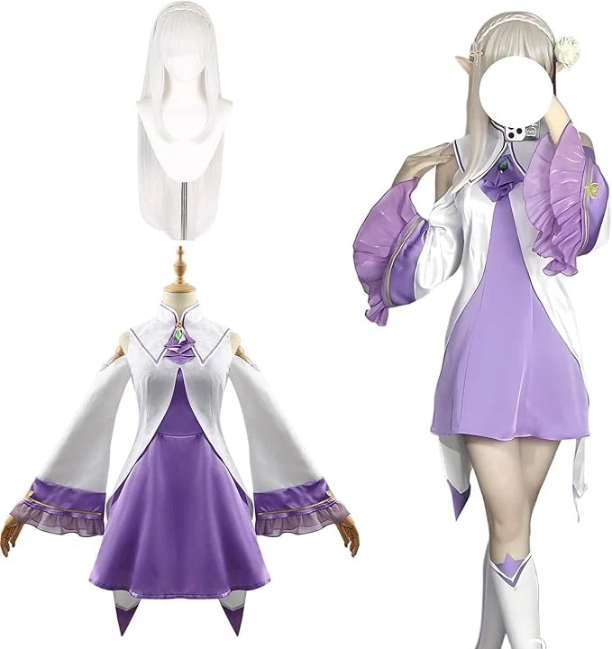 Re:０ エミリア コスプレ ウィッグ付き リゼロ 氷結の魔女 コスプレ衣装 大人用 仮装 アニメ衣装 ハロウィン クリスマス イベント Emilia