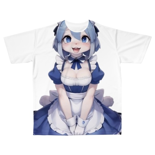 【文字入れ可能受注生産】ウサギの女の子　メイド　ケモナー　おかりなさい フルグラフィックTシャツ