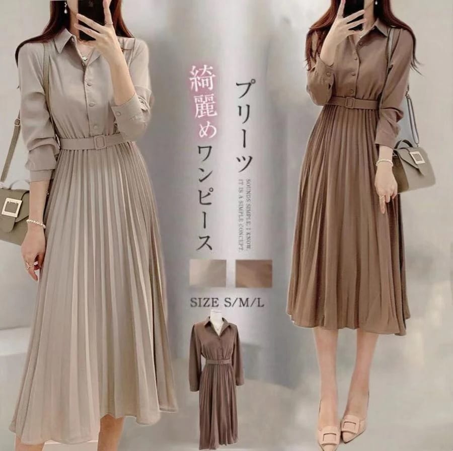 本日レディース ワンピース プリーツワンピース 春秋ワンピ ロング ワンピース ウエストベルト付き フレンチスリーブ 切り替え きれいめ 大人 可愛い 通勤