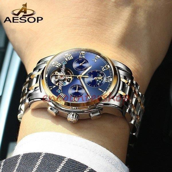 即纳腕時計 クロノグラフ メンズ 防水 Aesop腕時計 ウェーブセプター 機械式 うでどけい ブランド チタン合金 円形 アナログ式