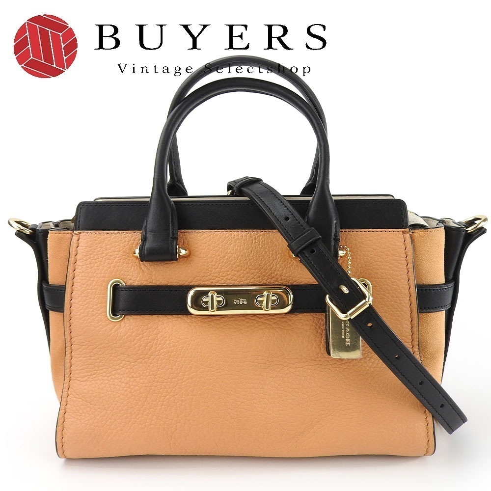 中古 ハンドバッグ 26949 レザー スウェード オレンジベージュ ブラック ゴールド金具 2WAY ショルダー レディース 女性