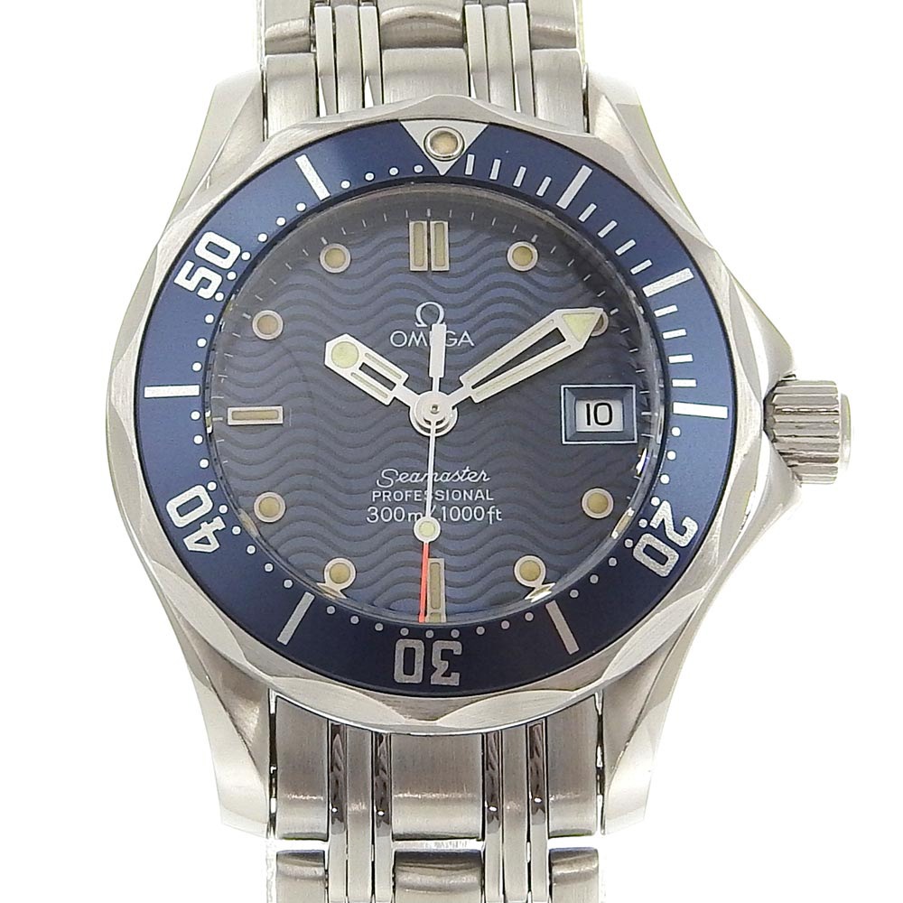 シーマスター プロフェッショナル300M 2583.80 腕時計 ステンレススチール クオーツ アナログ表示 レディース ネイビー文字盤 中古品