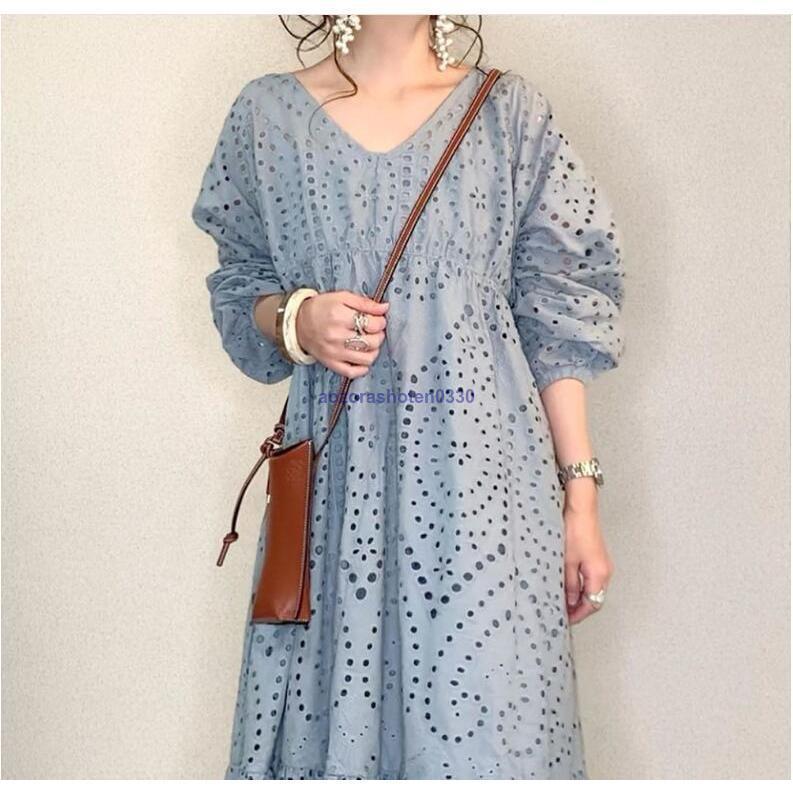 ワンピース レディース 透かしレース ゆったり 安い 夏 秋 長袖 40代 50代 30代きれいめ 涼しい 着痩せ 韓国風 おしゃれ きれいめ 体型カバー マキシ