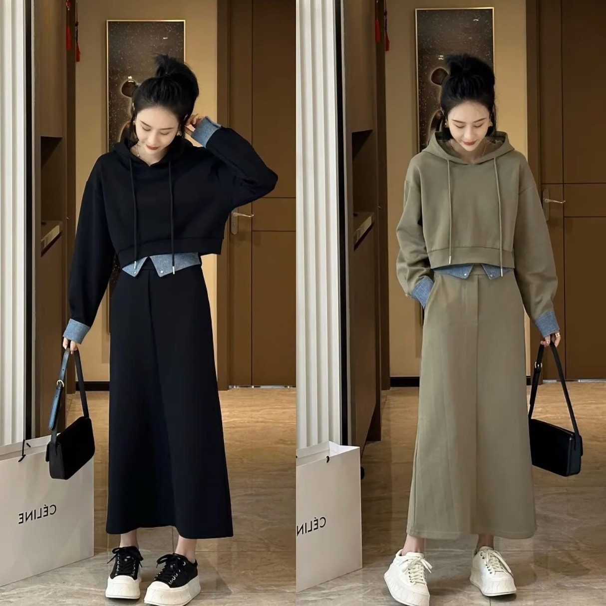 ハイエンドのカスタマイズ-プラスサイズの女性の秋のスウェットシャツスーツスタイリッシュ年齢軽減と痩身スカートファッショナブルなツーピースセット脂肪mm 200ポンド300