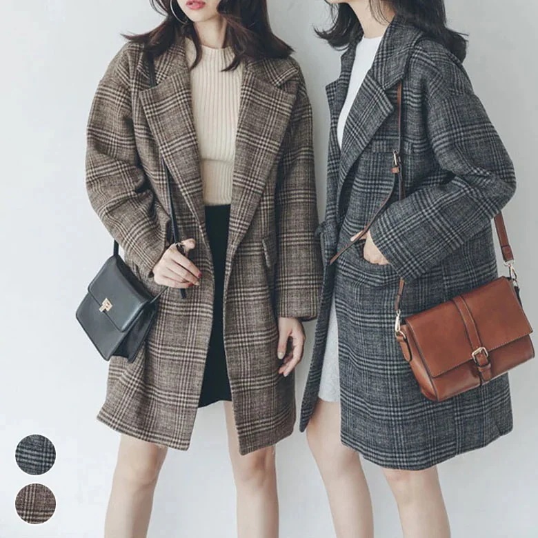 【moody】グレンチェック ウールコート アウター 厚手 通勤 通学 OL ビジネス チェスターコート ゆったり