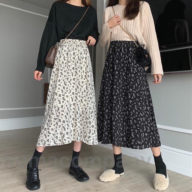 花柄ロングスカート レディース スカート マキシ丈 春 Aラインスカート 花柄 ロングスカート 秋 ウエストゴム マキシ丈スカート 裏地付き