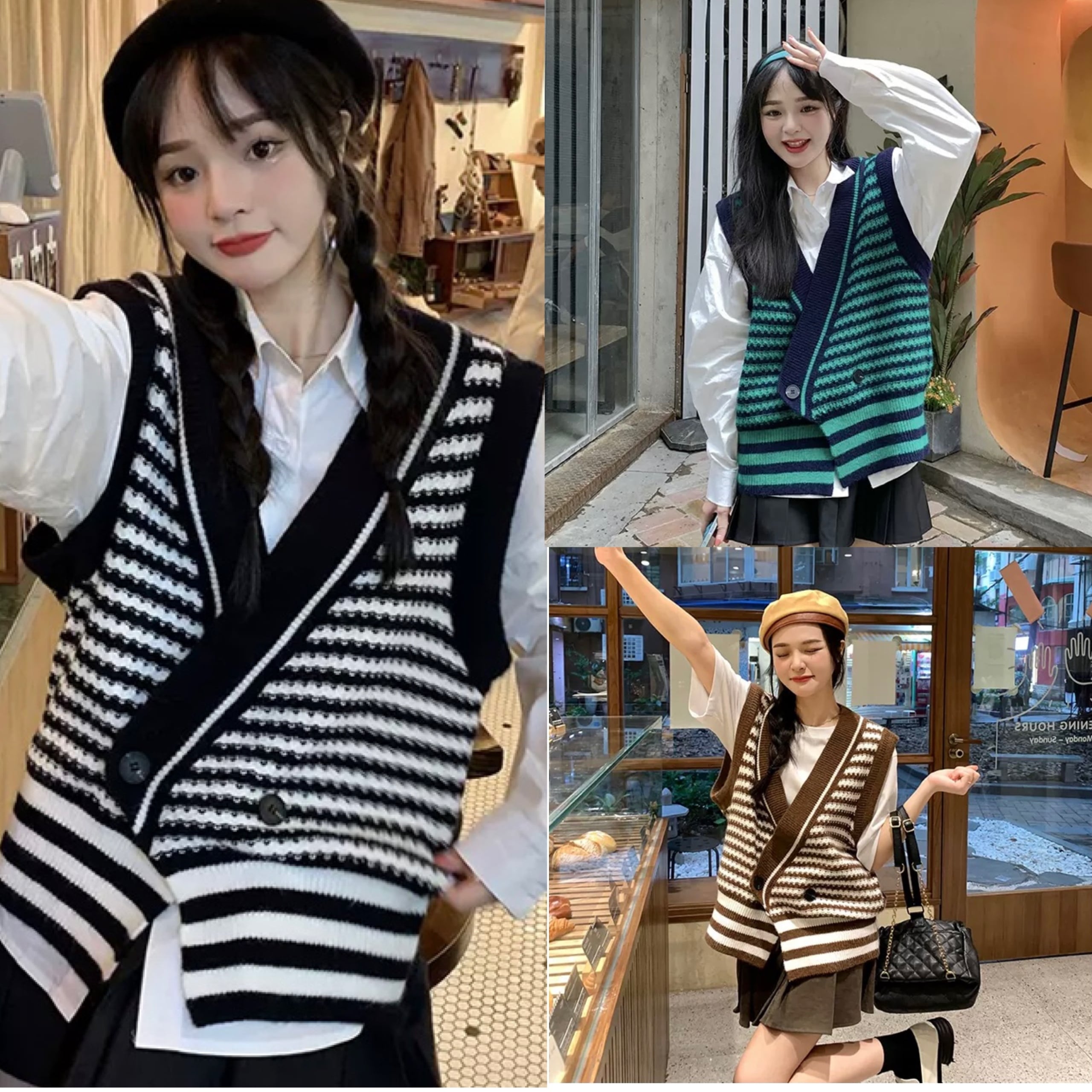 ニット ベスト チョッキ ジレ l レディース ボーダー ライン 大きめ ゆったり カジュアル ストライプ アシンメトリー 個性的 暖かい モノトーン 黒 緑 春 秋 ノースリーブ ブラック ブ 14,170円