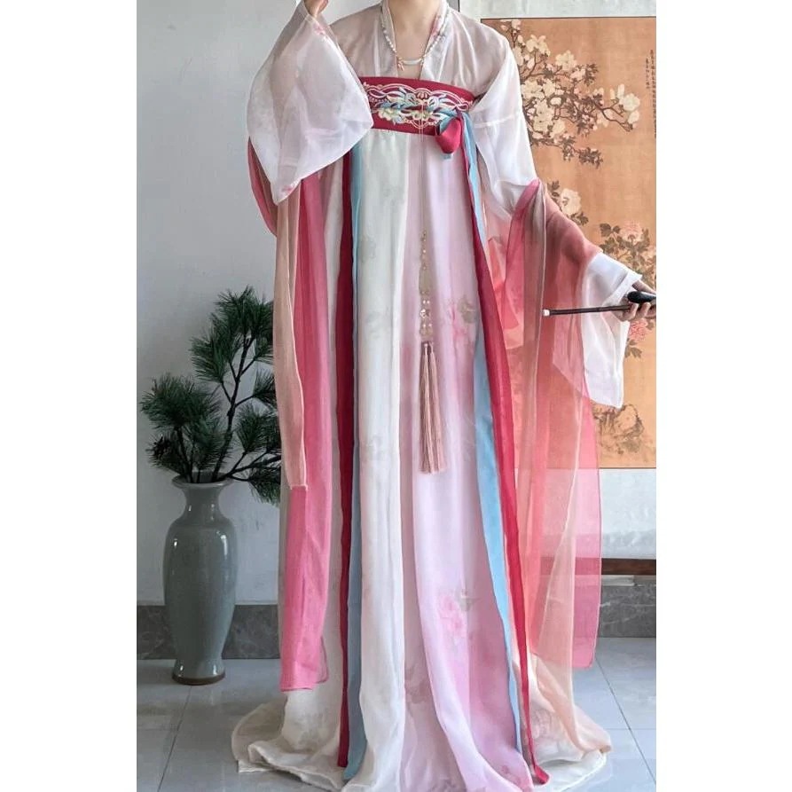 美品唐装漢服 レディース中華風ドレス3点セットアップ　ブラウス　スカート　ショール　刺繍　仙女古典美人服　ハロウィン華流舞台ステージ衣装 中国古代宮廷風30%までに制限