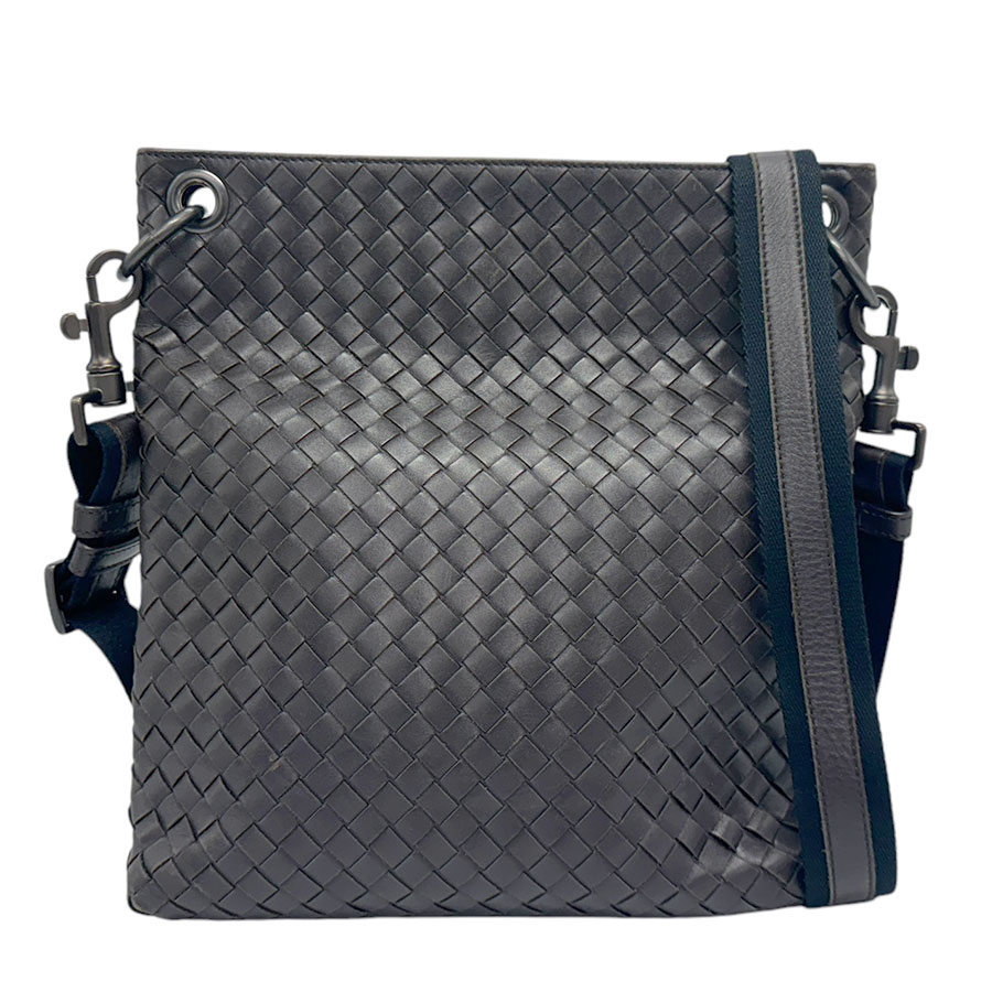 ボッテガヴェネタ BOTTEGAVENETA 斜め掛けショルダーバッグ イントレチャート レザー/キャンバス ダークブラウン/ブラック メンズ z3040