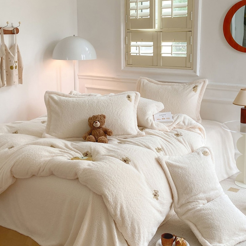 くま柄 ベアー もこもこ ボア素材 ベッドカバーセット 掛け布団カバー 寝具 韓国インテリア 11,235円