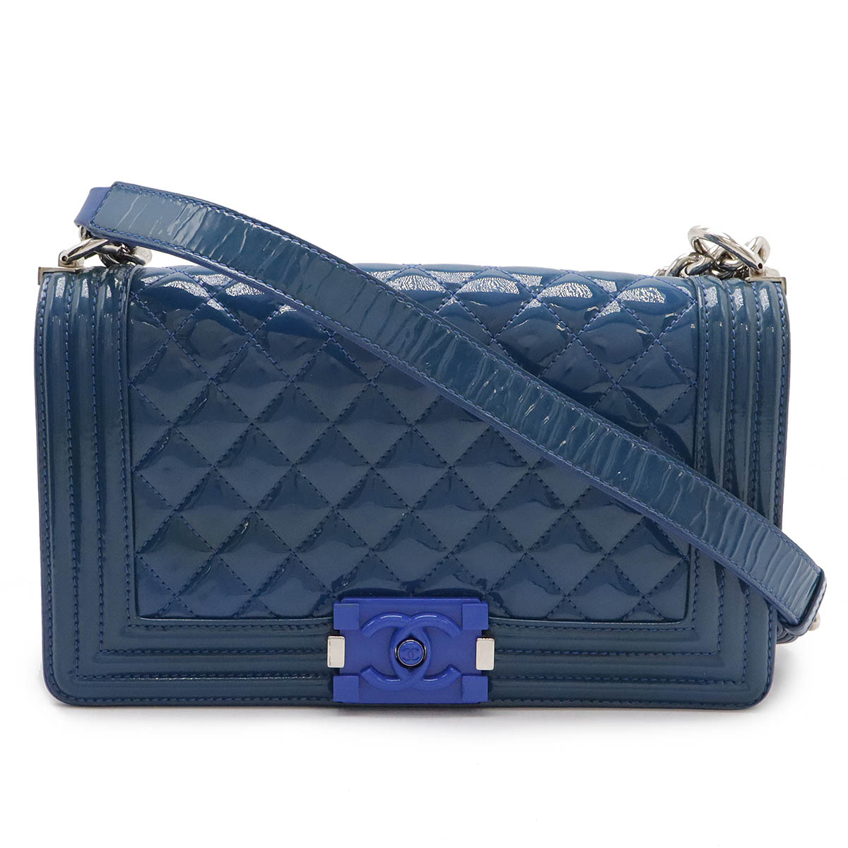 ボーイシャネル マトラッセ ココマーク チェーンバッグ ショルダーバッグ エナメル パテントレザー ブルー シルバー金具 A6708 109,890円