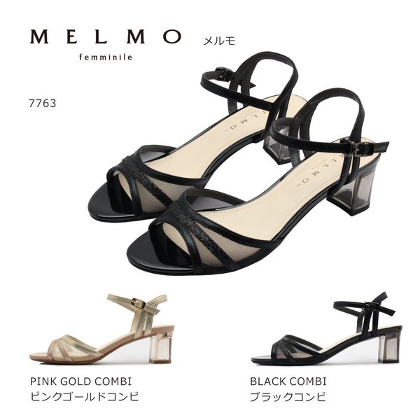 MELMO メルモ レディース サンダル バックストラップ ヒール ラメ 靴 ブラック ピンク