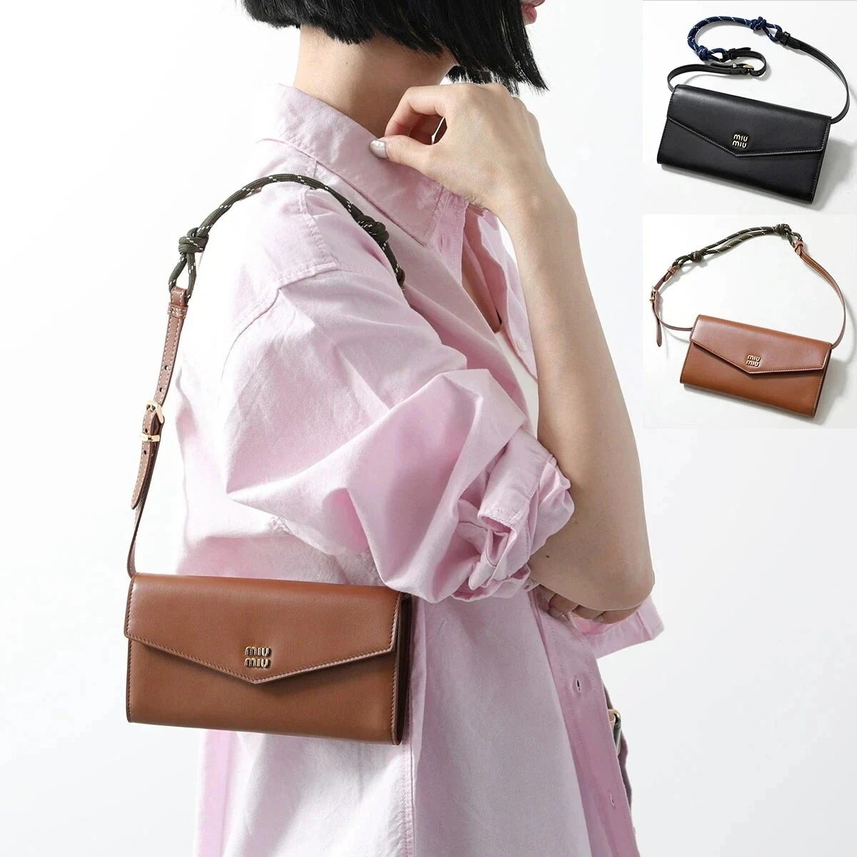 MIUMIU ミュウミュウ ショルダーバッグ 5MT025 ACRT レディース 長財布 ウォレットバッグ レザー クラッチバッグ ポシェット 鞄 カラー2色