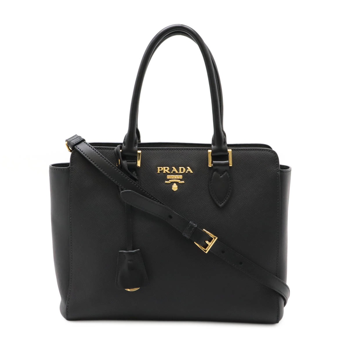 SAFFIANO ハンドバッグ 2WAY トートバッグ ショルダーバッグ サフィアーノ レザー ブラック 黒 ゴールド金具 1BA11