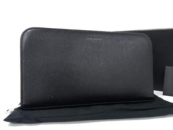 財布 328558 ブラック レザー ユニセックス ラウンドファスナー 長財布 シルバー金具【本物保証】