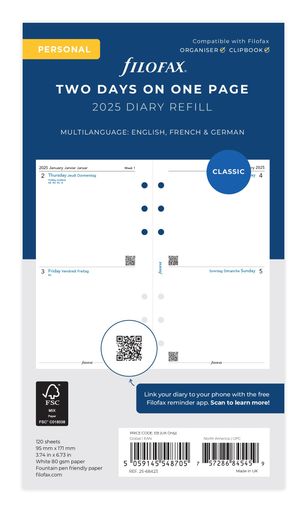 ファイロファックス システム手帳 リフィル 2025年 1月始まり バイブル 見開き4日 ホワイト 25-68423 正規輸入品