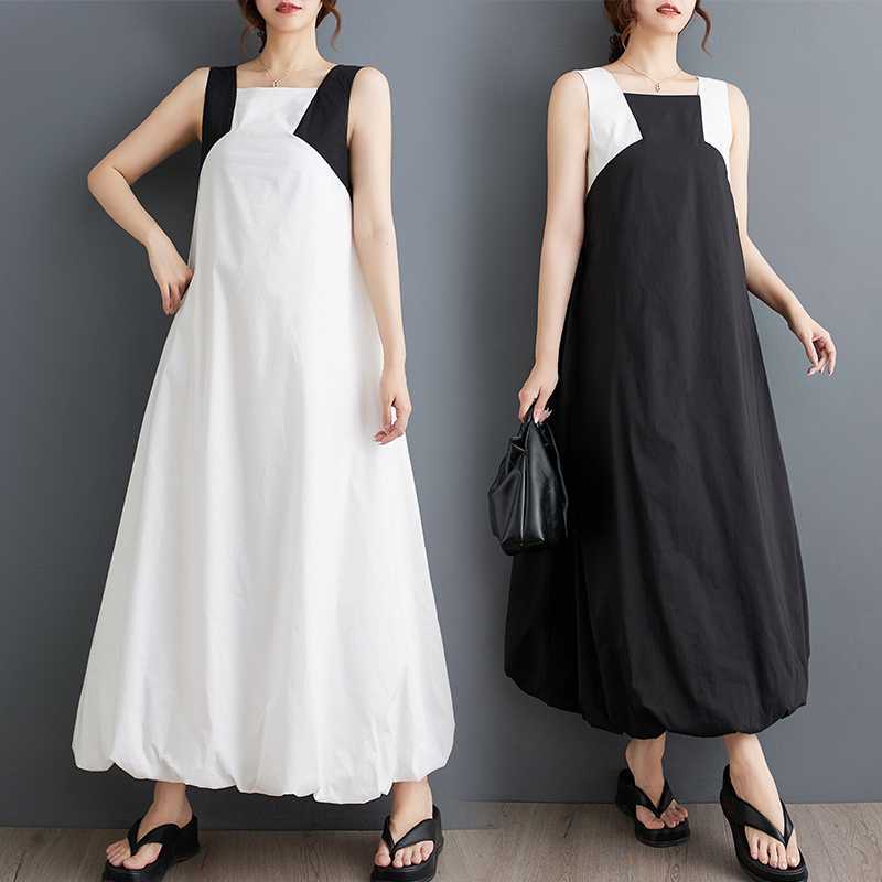 「ファットガール」 2024夏新品 ノースリーブ ドッキングワンピース 大きいサイズ 体型カバー キャミワンピース レディース ロングワンピース メガ割30%までに制限