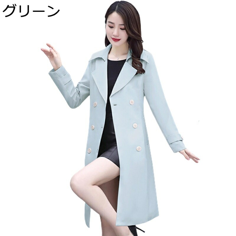 トレンチコート レディース スプリングコート ダブルブレスト ベルト付き 春秋 アウター ロング丈 ジャケット テーラードカラー 無地 カジュアル 通勤 通学 エレガント 二次会 お呼ばれ 20代 3