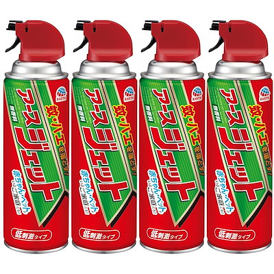 他サイト： アースジェット 害虫駆除スプレー 450ml 4本 袋入り ハエ 蚊 トコジラミ マダニ イエダニ 駆除 退治 低刺激 無香料 防除用医薬部外品の商品画像