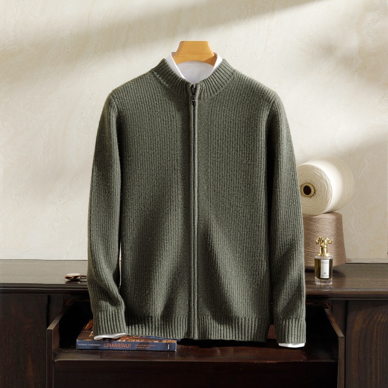 カジュアル日常風100純カシミヤ丸襟男性カーディガン24秋冬純保温長袖コート