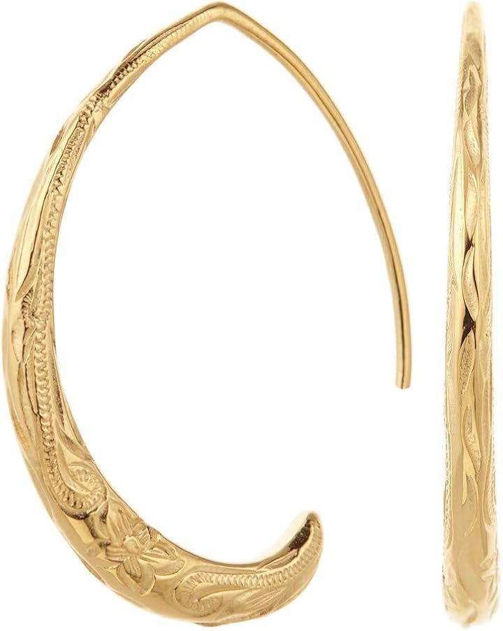 アクセサリーショップピエナサージカルステンレス ハワイアンジュエリー オーバル プルメリア スクロール フックピアス レディース (ゴールド)