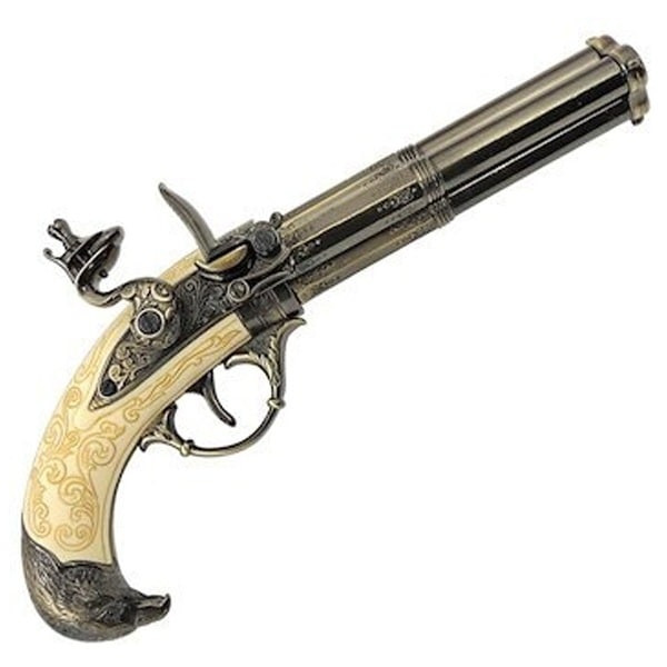 DENIX デニックス 5306 フリントロック 3バレル ゴールド 30cm レプリカ 銃 リアル コスプレ フリントロックピストル 小物 模造 ピストル 拳銃 ミリタリー アーミー