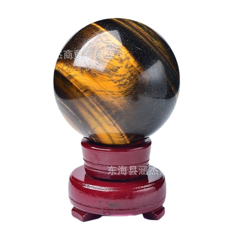 天然の黄虎眼石原石水晶球 テーブルの置物