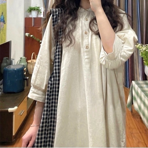 七分袖ワンピース カントリー調ワンピース リネンワンピース カジュアルロングワンピース スカート ワンピース ブラウス プルオーバー オールインワン ロングスカート フレアスカート 膝下 ロング