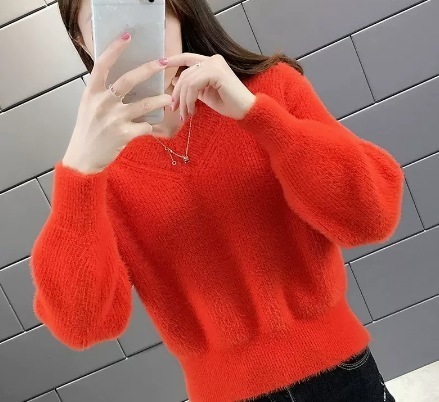 ふわふわショート丈長袖ニット トップス ニット Vネック オフショルダー S M L XL かわいい 可愛い きれいめ シンプル カジュアル 上品 おしゃれ かっこいい レトロ アジアン 5,493円