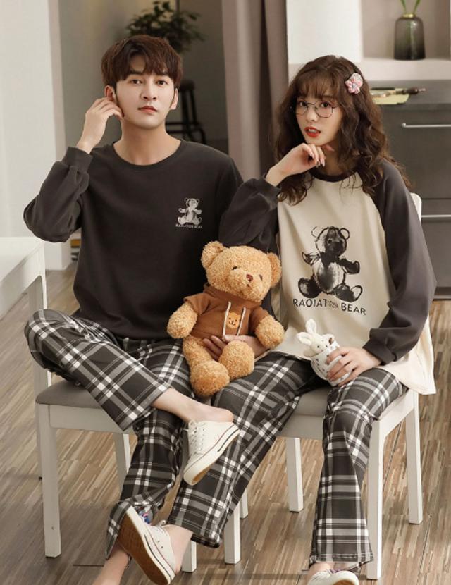 【ペア価格】 ペアルック パジャマ レディース メンズ 春秋 長袖 上下セット パンツセット カップル 寝巻き 寝間着 お揃い スウェット プレゼント ハネムーン ファッション プレゼント 可愛いクマ 4,919円