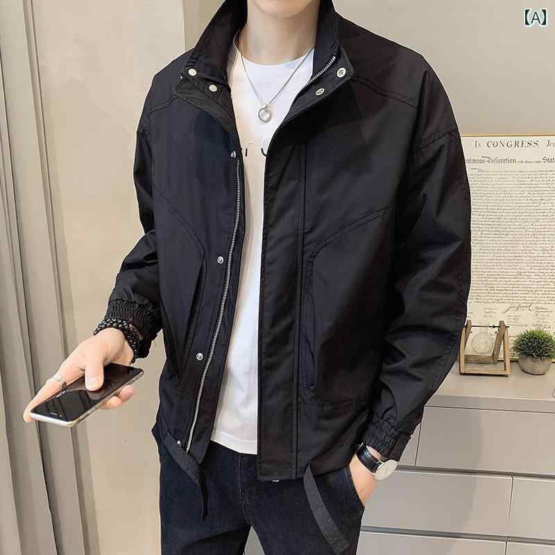 メンズ ファッション 春秋 薄手 涼しい スタンドカラー ジャケット カジュアル ワークウェア ジャケット 秋 トップス