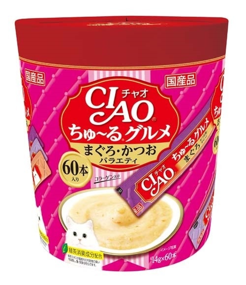 （まとめ買い）いなばペットフード CIAO ちゅるグルメ まぐろ/かつおバラエティ 14gx60本 SC-222 猫用 [x3]