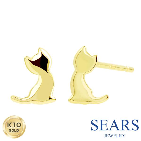 ピアス レディース K10 スタッドピアス ネコ 猫 10金 スタッド 誕生日 プレゼント ゴールド ギフト ジュエリー