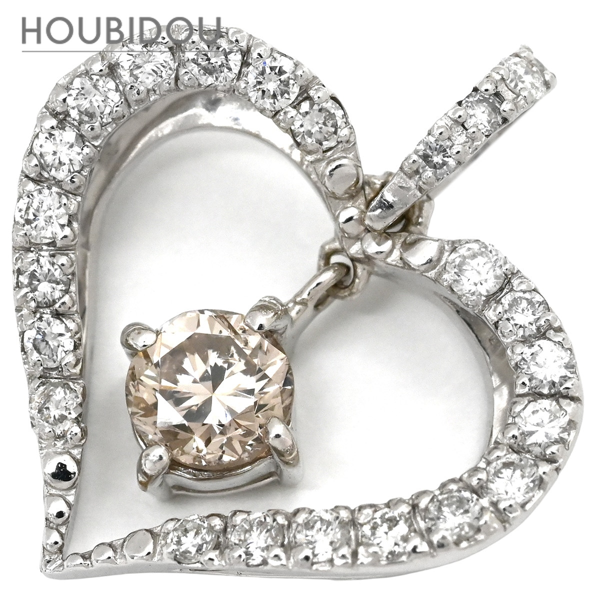 ペンダントトップ ハートモチーフ ダイヤ 0.24ct ホワイトゴールド 1Pダイヤ 1石 1粒 メレダイヤ ネックレストップ 【中古】