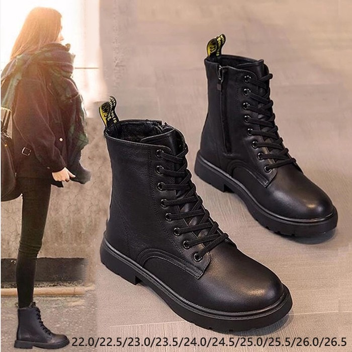 ショートブーツ PU 編み上げ レースアップ レディース 歩きやすい 美脚 ローヒール きれいめ 大きいサイズ ボア付き サイドジップ 痛くない 履きやすい 柔らかい 防寒 秋冬 PU 黒 通勤 22