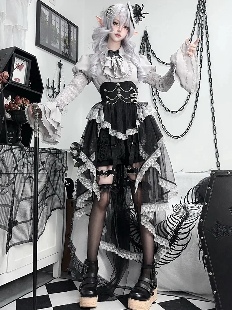 ロリータハロウィンコスチューム 女性 コスプレ 衣装 ゴシック パンクスタイルダーククラシックロリータドレス