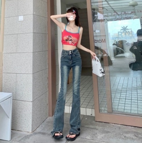 レディース パンツ ボトムス フレア デニム ロング 細身 ブーツカット ポケット ハイウエスト 大人可愛い カジュアル おしゃれ かっこいい ストリートファッション ロングシーズン 20代 無地