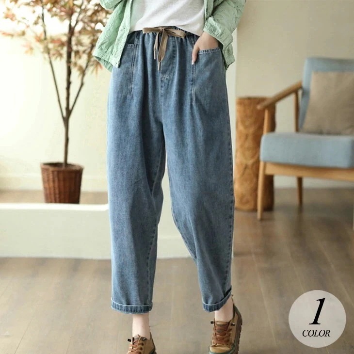 デニムパンツ レディース ハイウエスト ウォッシュ加工 ダメージ加工 ジーンズ デニム ゆったり ボトムス カジュアルパンツ ロングパンツ カジュアル 韓国ファッション